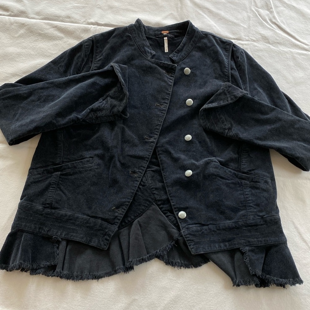 Free People Velvet Military Jacket Ruffle Hem